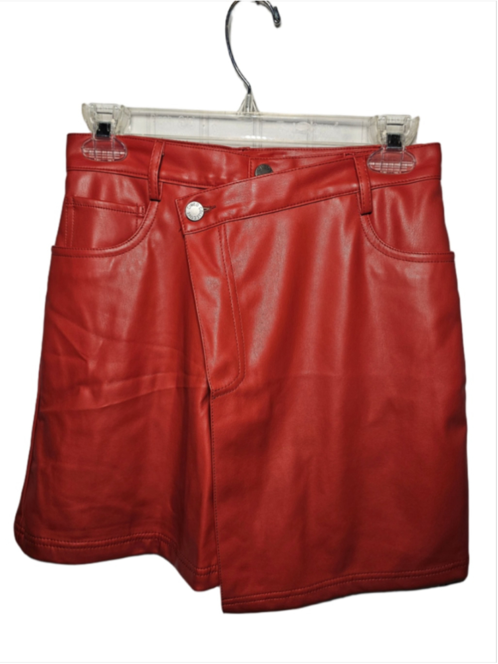 C/MEO Collective Under Control Asymmetric Red Orange Faux Leather Mini Skirt XS